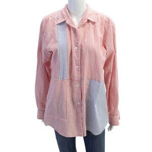 Kimberly Taylor Womens Striped Long Sleeve Button Up Blouse Top Pink Size L